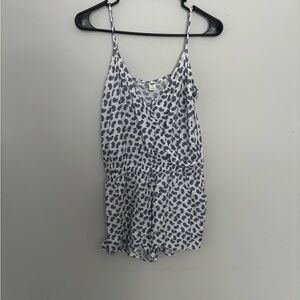 American Eagle Outfitters White and Blue Patterned Romper